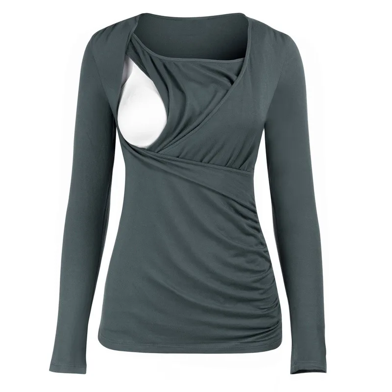 

Autumn Casual Womens Pregnant Maternity Clothes Nursing Tops Breastfeeding T-Shirt Long Sleeve Solid Pregnancy Mother Clothing