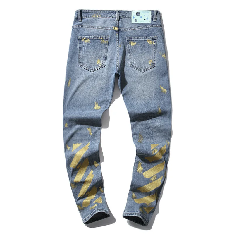 

How to wear jeans elastic pants with ink splashing