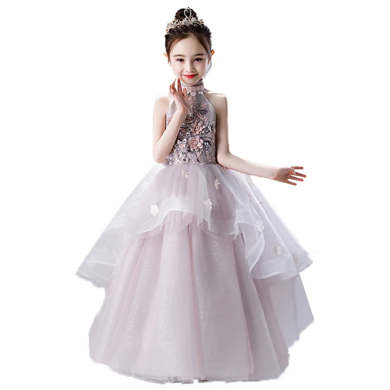 Детское платье принцессы Пышное вечернее с цветочным узором для девочек на