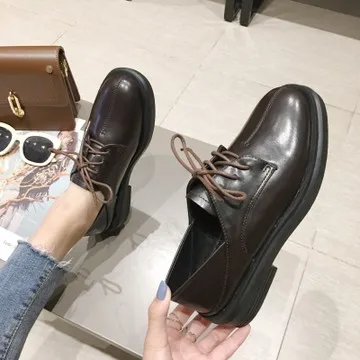 

Casual Woman Shoe Oxfords Autumn Low Heels British Style Female Footwear Modis Round Toe Genuine Leather Sneakers On Heels Fall