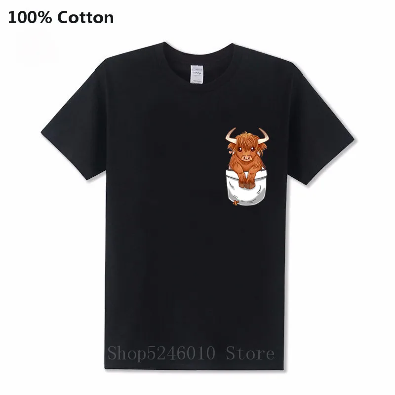 Новая дизайнерская Милая футболка с карманами шотландская корова Мужская