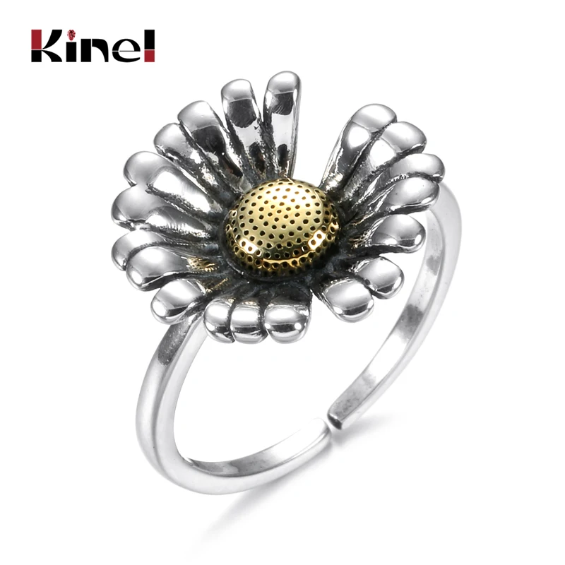 Женское кольцо с цветком маргаритки из серебра 925 пробы|Кольца| |