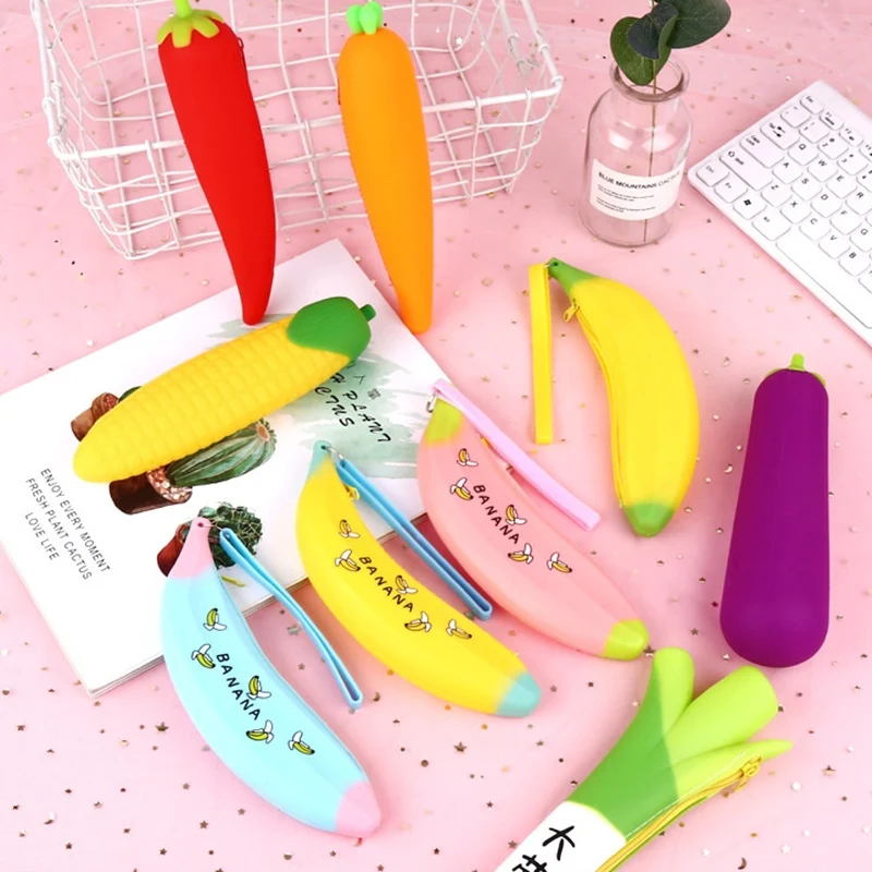 

1pc New Fruit And Vegetable Cute Pencil Case With Handles Cute Pencilcase Convenient Travel Bag Gift Stationery School Supplies