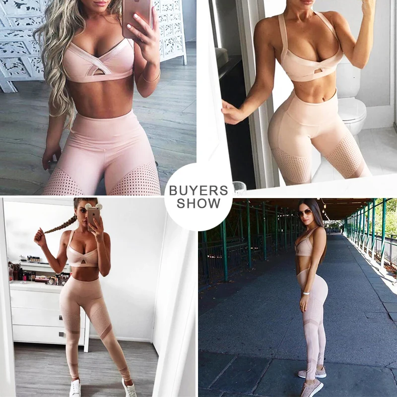 Хит 2019 спортивный бюстгальтер леггинсы Женская сетчатая одежда розовый комплект
