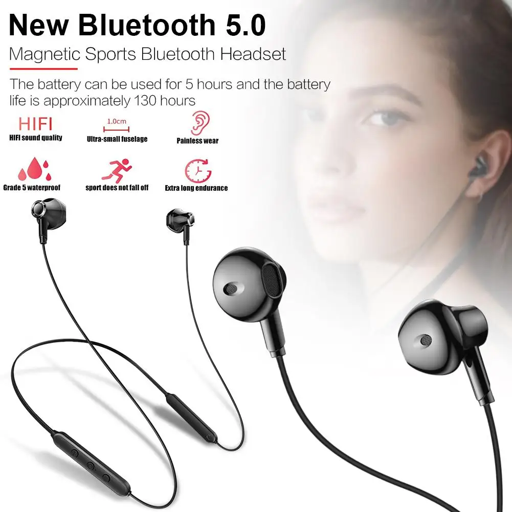 Беспроводная bluetooth гарнитура, Спортивная Bluetooth 5,0 гарнитура, наушники-вкладыши, умные наушники с креплением на шею, водонепроницаемые мини умные наушники
