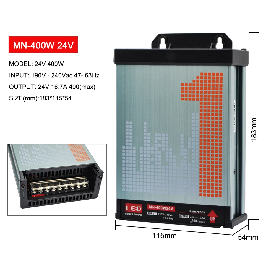 

LED Outdoor Rainproof Power Supply DC12V 60W 120W 200W 250W 400W DC24V LED Driver Lighting Transformers