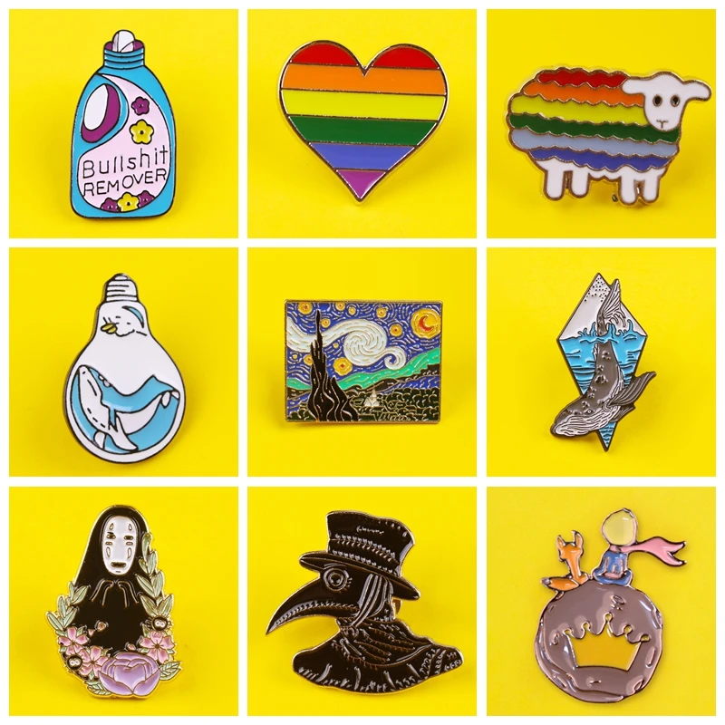 Ague доктор эмали штырь Ван Гог Броши мультяшным персонажем на нашивке материал