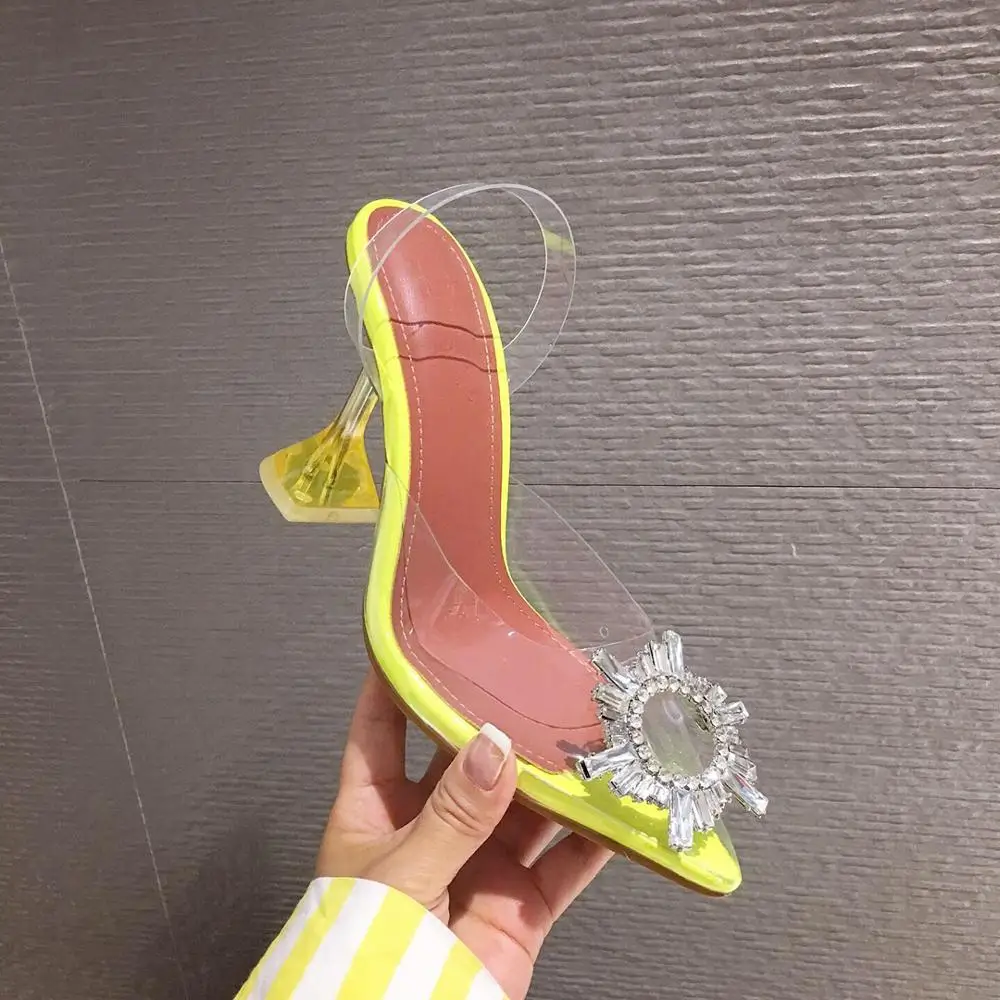 Yellow PVC Transparent Women Sandals Crystal Pointy Toe High Heels Shoes Woman Perspex Spike Heel Pumps Drop Ship | Обувь