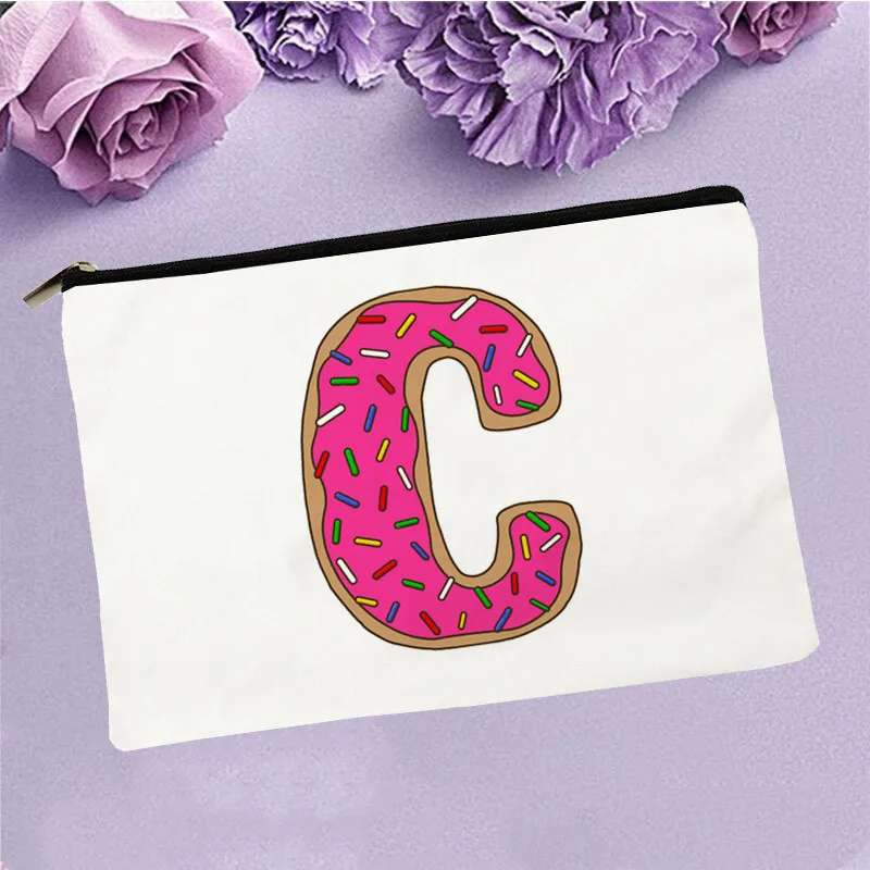 

Women Donut Letter C Printed Make up bag Fashion Women Cosmetics Organizer Bag for Travel Colorful Storage Bag for Lady Bag