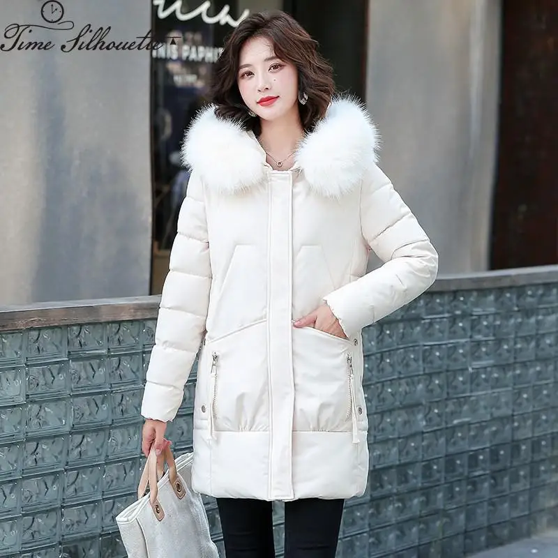 

Winter Jacket Women Down Jacket Female 2021 Long Parka Big Fur Collar Vintage Warm Coat Cotton Jacket Warm Thick Parkas S12