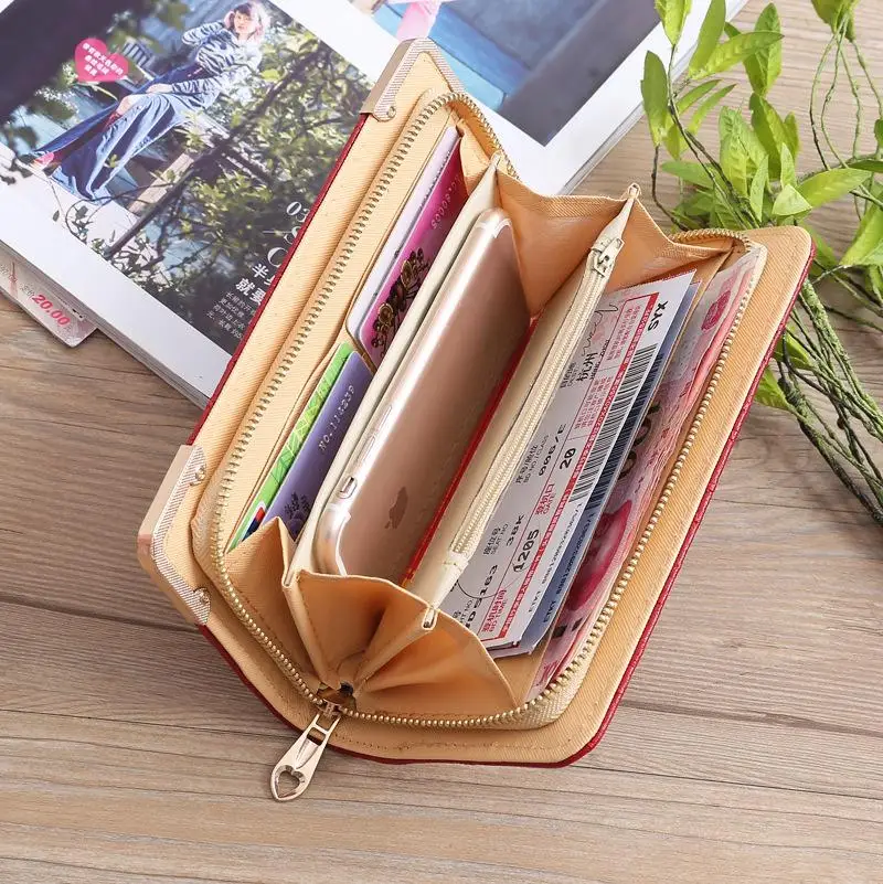 

Long Wallet Women Purses Fashion Designer Hollow Embossed Lingge Wallet Lady Sweet Clutch Wallet Multi -Card Purse Portefeuille
