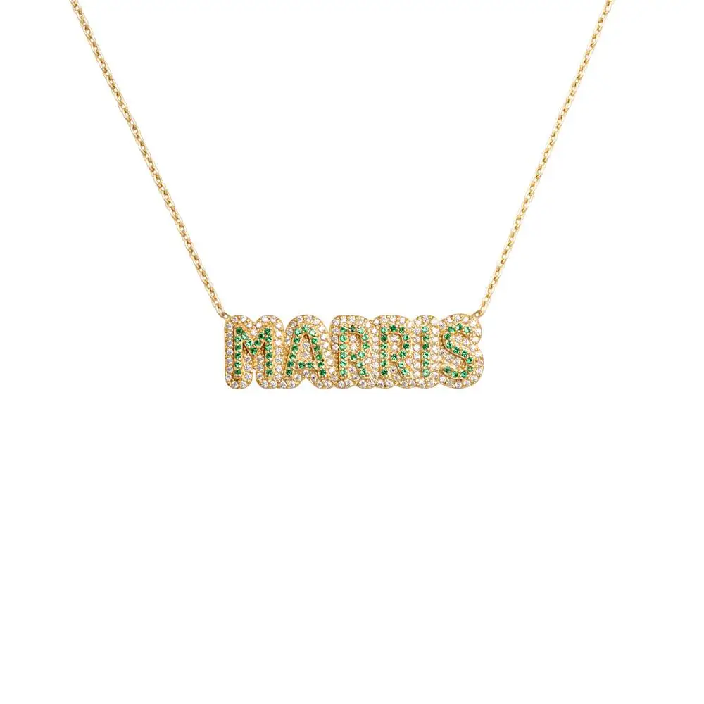 

2021 New Custom Name Necklace Pave Outline Birthstone Pendant Necklace Gift