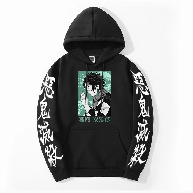 

Japan Anime Demon Slayer Cartoon Autumn Male Hip Hop Print Hoodie Sweatshirts Tanjirou Nezuko Warm Kimetsu no Yaiba Pullover
