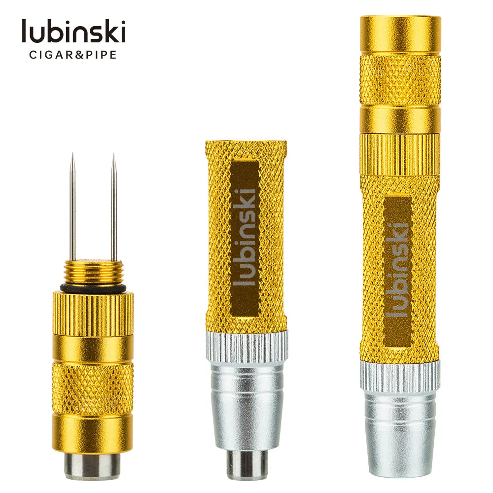 

LUBINSKI 2 Sizes Blades Aluminium Multi-function Cigar Punch Cutter With Cigar Needle Rest Stand Gift