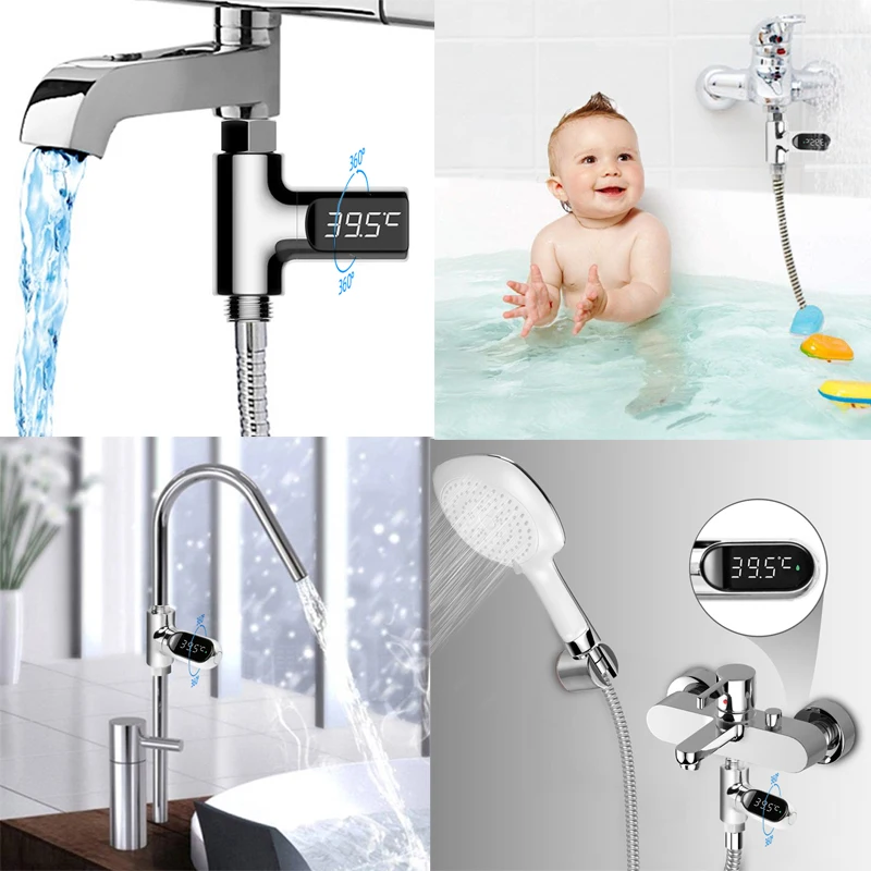 Water Shower Thermometer LED Display Home Care Flow Self-Generating Electricity Meter Monitor Baby Celsius Faucets Precise Bath | Дом и сад