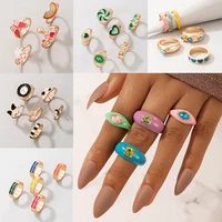 orztoon 2021 new crystal love heart butterfly gold rings for women vintage enamel y2k finger knuckle rings set female jewelry