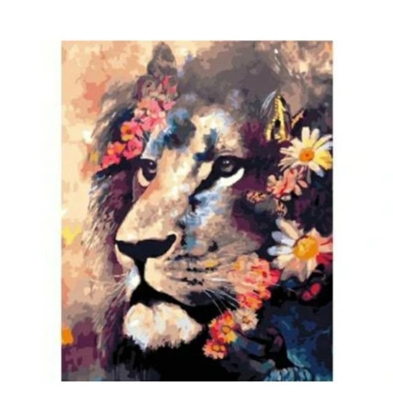 

PhotoCustom 40x50cm Paint By Numbers Kits Animals DIY Oil Painting By Numbers On Canvas Lions Frameless Handpaint Draw Number