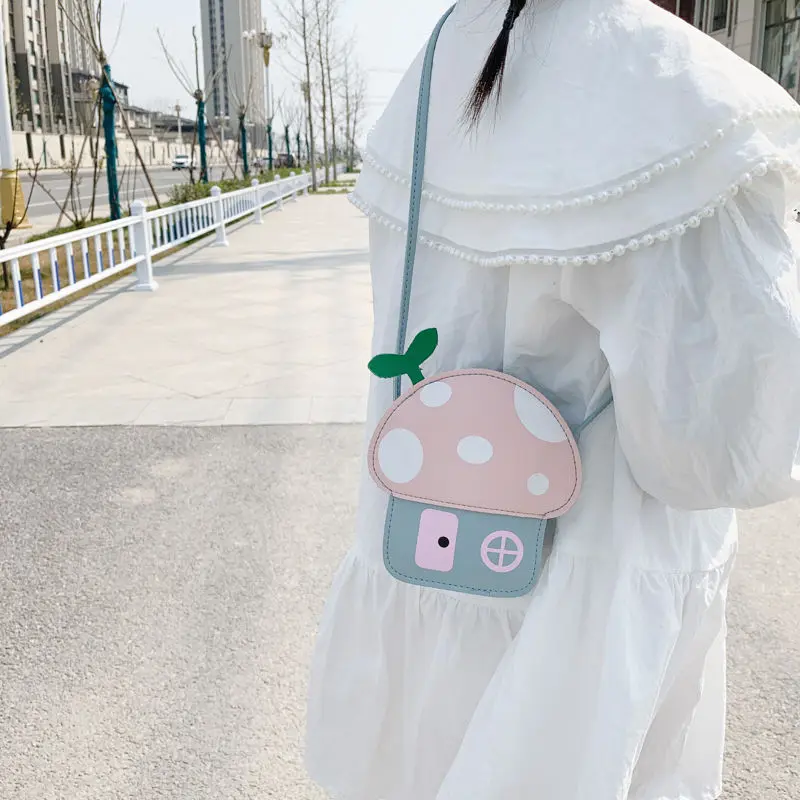 PU Leather Cute Children Mini Shoulder Crossbody Bags Kawaii Boys Kids Small Wallet Lovely Baby Girls Mushroom House Coin Purse