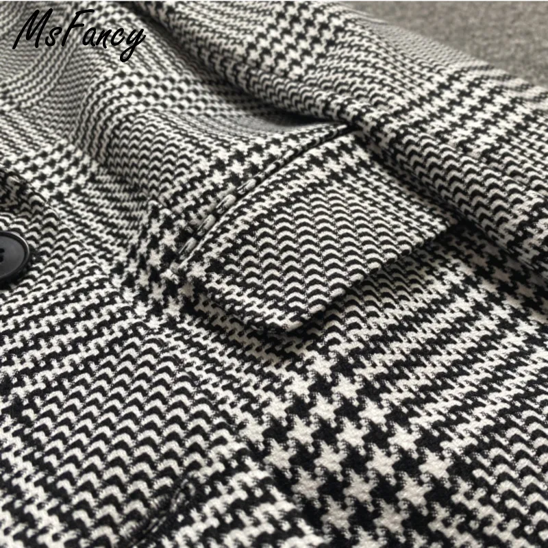 Msfancy клетчатый блейзер для женщин двубортный пиджак Для 2021 негабаритных Винтаж