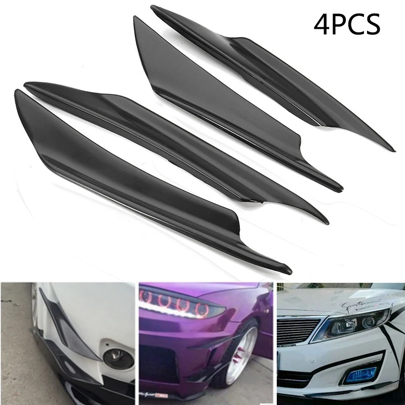 

4pcs Black Car Front Bumper Lip Splitter Fin Air Trim Universal Auto Body Front Side Wing Spoiler Canards Splitter Protectors