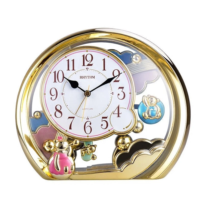 100% NEW AND HIGH QUALITY EXQUISITE CUTE MINI BEAR SILENT JUMPING MOVEMENT TABLE CLOCK ALARM GOLD FRAME CHILDREN'S GIFTS | Дом и сад
