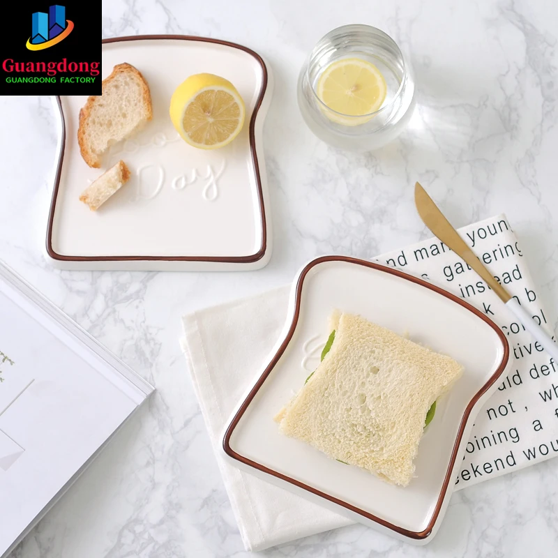 

1pc Good Day Toast Shape Porcelain Plates Dishes Food Bread Dessert Tray for Breakfast Dinnerware Kitchen Accessories Tableware
