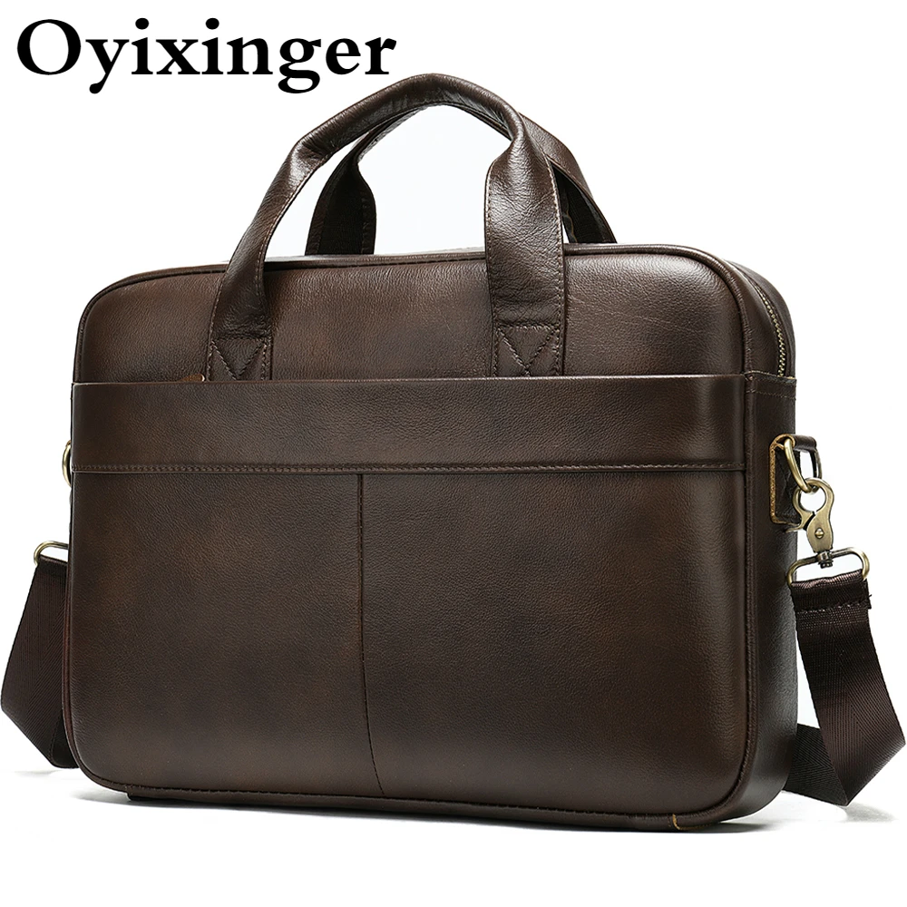 OYIXINGER Men's Briefcase Genuine Leather Office Bag For Men Retro Male Messenger Bag Business Laptop Handbag For 15 Inch Laptop