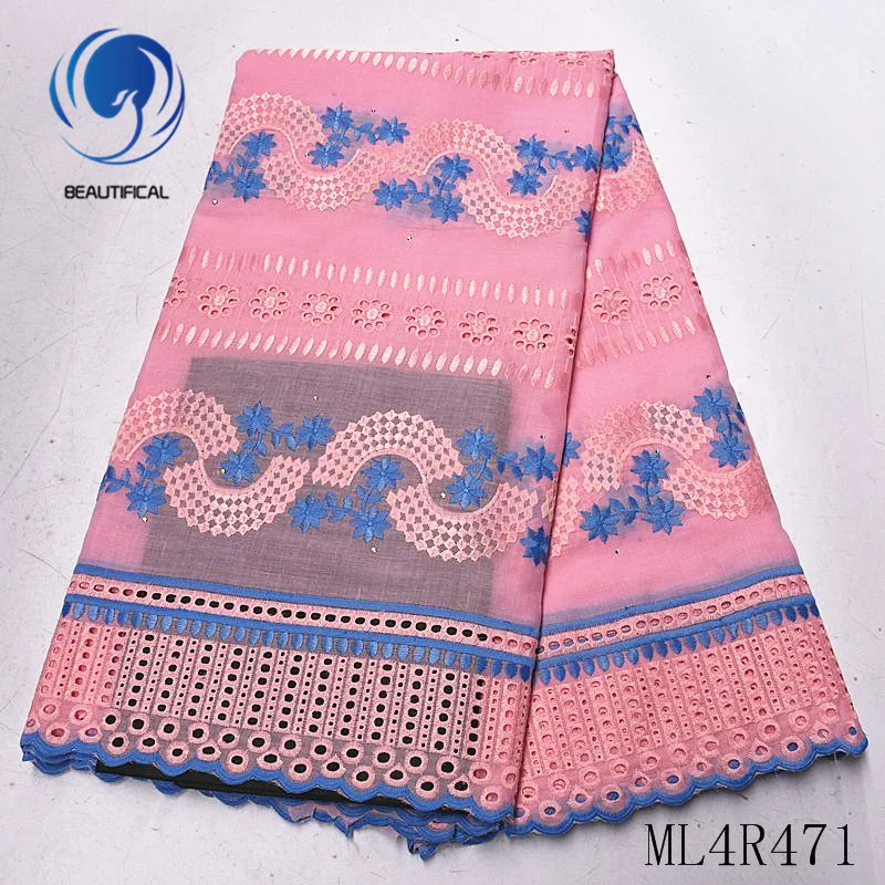 

BEAUTIFICAL african lace fabrics embroidery 5yards cotton dry lace fabric Hot sale nigerian voile lace with stones ML4R471