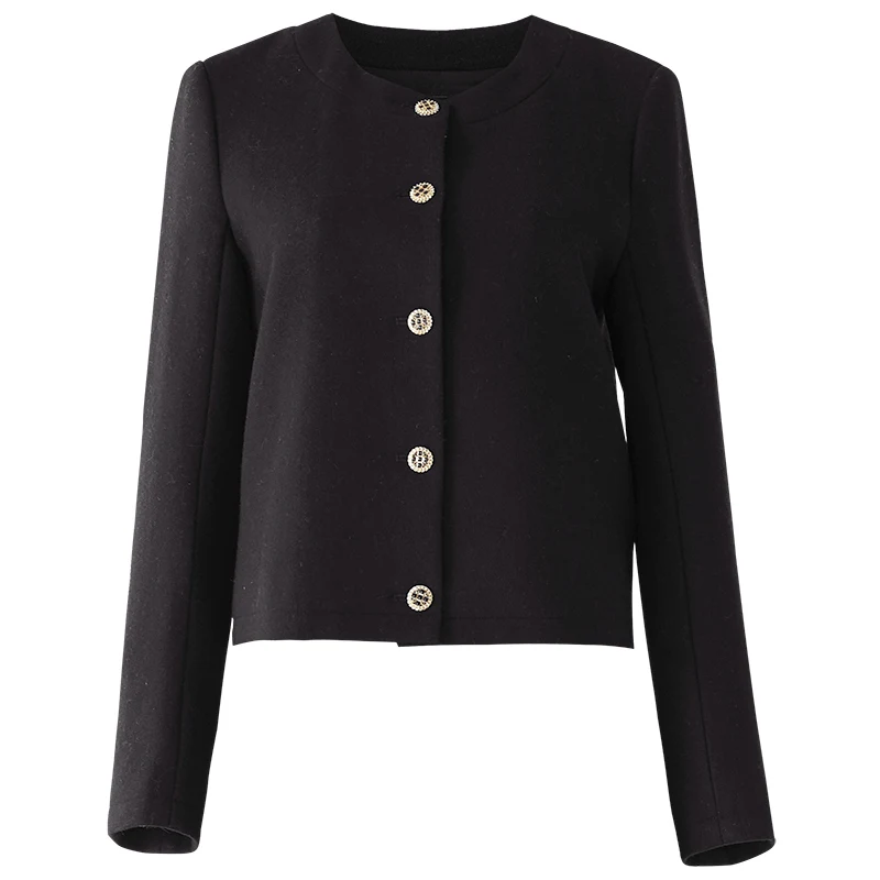 

Smart Pure Color Thickened Suit Women's New Style for Autumn and Winter Black Commuter Simple Warm Woolen Coat