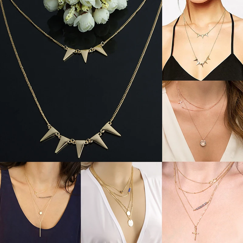 Стильное и простое изысканное многослойное ожерелье с металлической текстурой