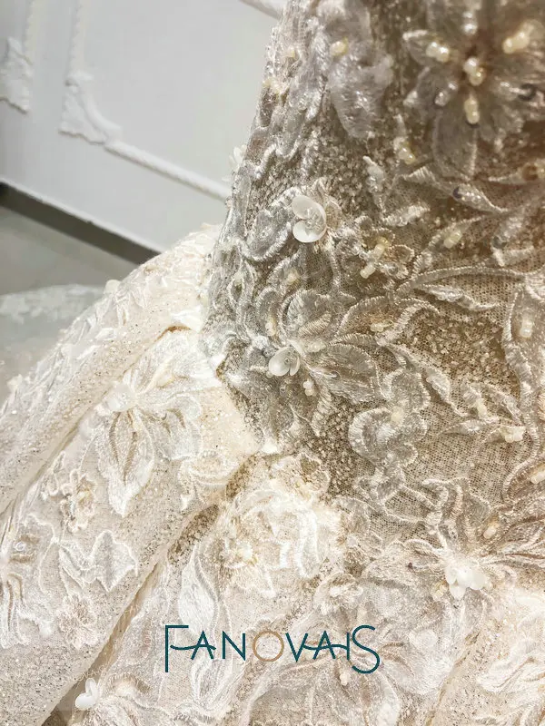 Champagne Ball Gown Wedding Dress 2019 Deep V Lace Beading Luxury Bridal Gowns Long Train vestido de novia robe mariee | Свадьбы и