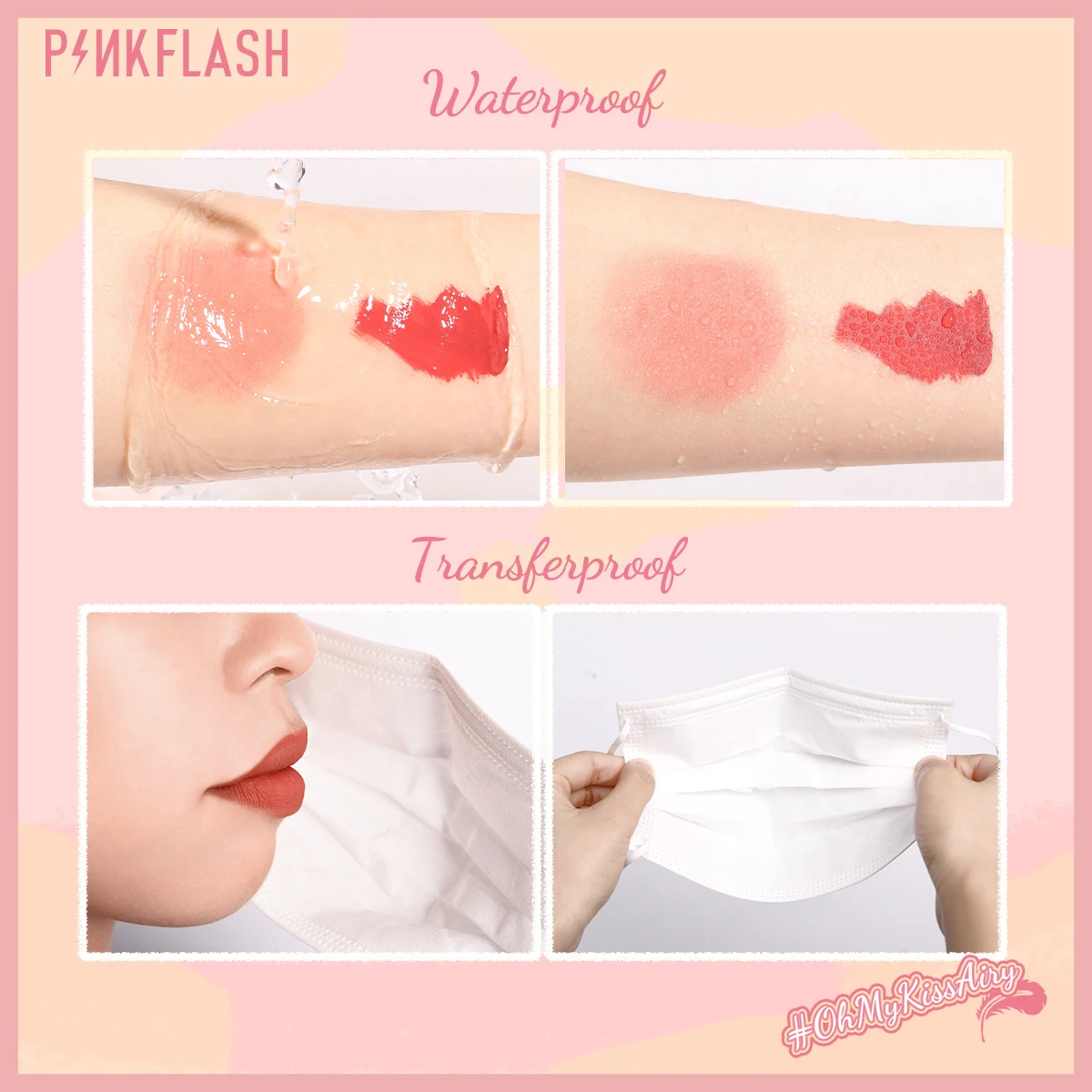 

PINKFLASH Lipstick With 16 Rich Colors OhMyKissAiry Kiss Air Matte But Not Dry Lipstick Comfortable& Waterproof Cosmetic