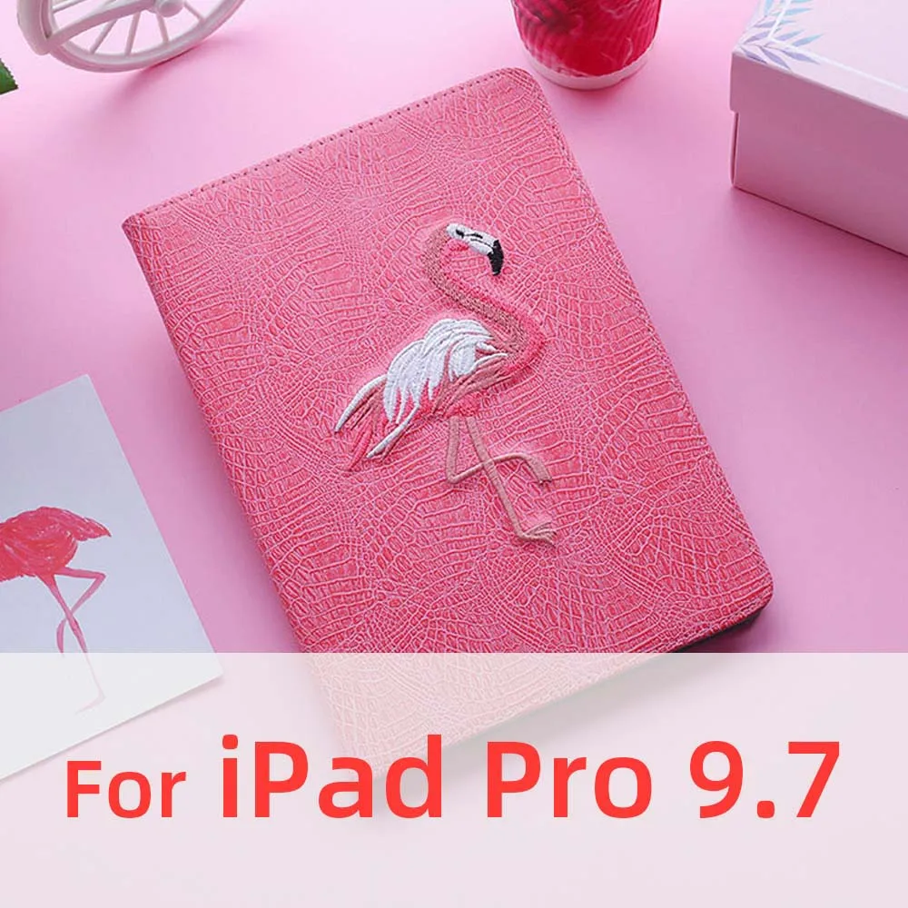 For iPad Pro 9.7 3D фламинго на плоской подошве с вышивкой Чехлы для iPad Pro 10,5 IPad Air 1 2 IPad Mini 3 4 5 A1476 A1822 A1538 тонкий мягкий чехол с откидной крышкой в виде ракушки Стенд кожаный чехол - Цвет: For iPad Pro 9.7