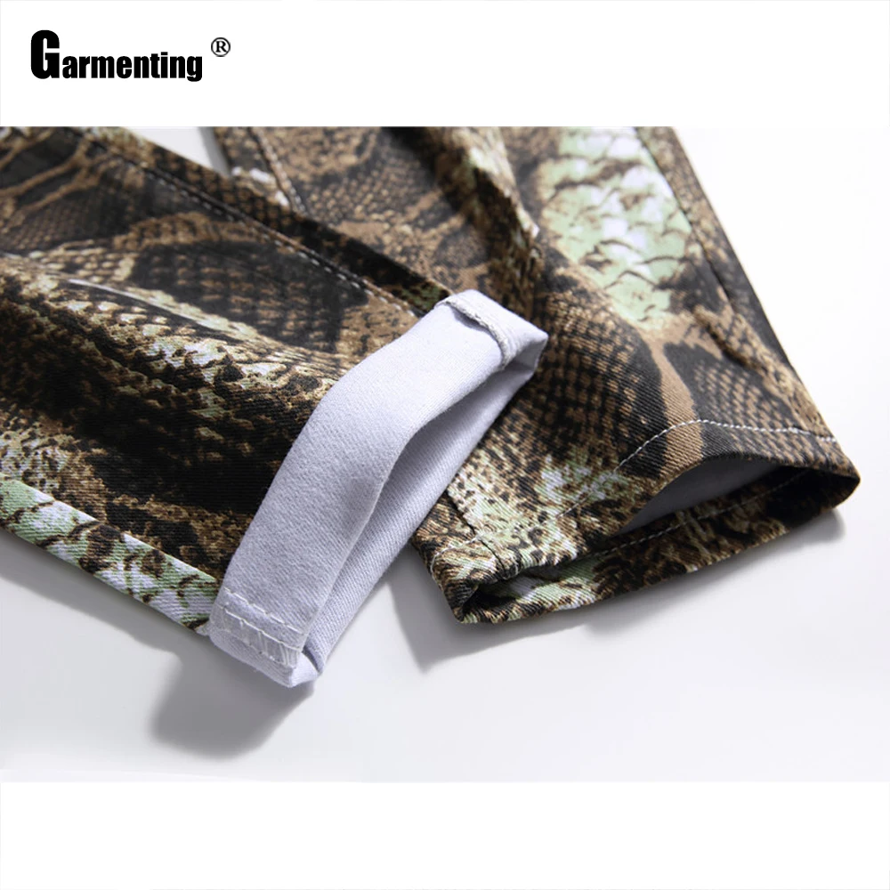 

Garmenting Plus size Men Jeans Demin Pants Trend 2021 Spring Autumn Male Sexy Jean Trousers Snakeskin Print Pants Skinny Bottom