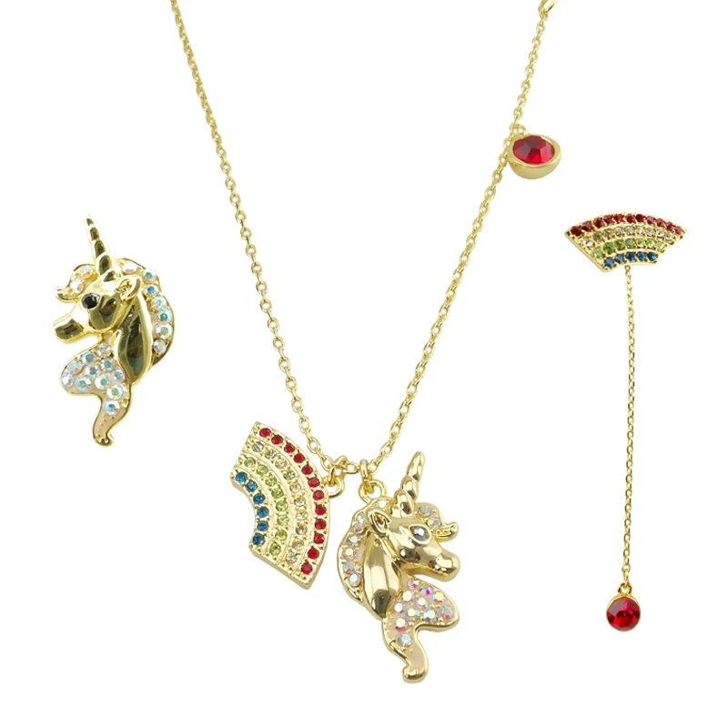 HUDIESHUO женское ожерелье серьги ювелирный набор украшенные кристаллами из австрийских женщин единорог кулон гвоздик модные ювелирные издели...