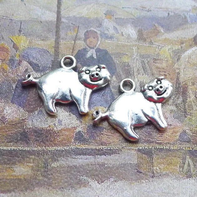 

10pcs/Lot 15x22mm Tiny Pig Alloy Charms Antique Silver Color Pendants for DIY Jewelry Making Charm