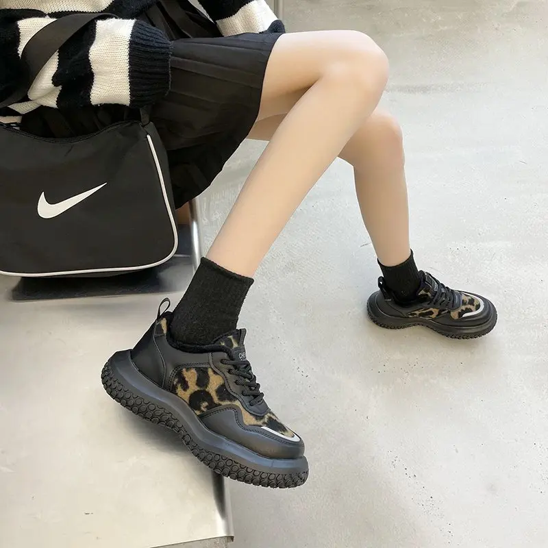 Кроссовки женские массивные на платформе Вулканизированная подошва леопардовые
