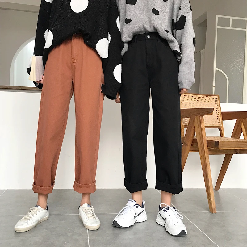 Джинсы хараюку женские джинсы с высокой талией для женщин в стиле бойфренд