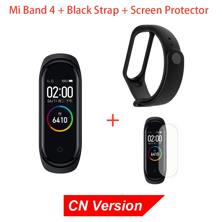 CN Black Strap film Xiaomi mi-браслет 4 смарт-браслет Bluetooth 5,0 AI фитнес-браслет с частотой сердечных сокращений AMOLED цветной сенсорный экран mi Band 4 - Цвет: CN Black Strap film