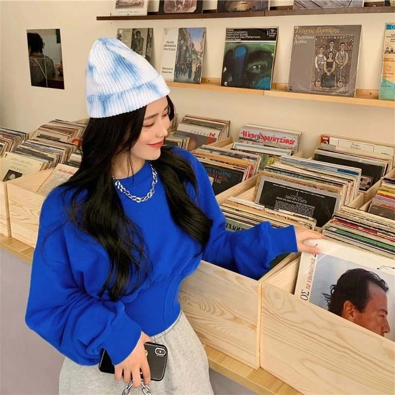 

High cotton corset short sweater women's Korean version loose and versatile high waist spring, autumn and winter new ins fashion