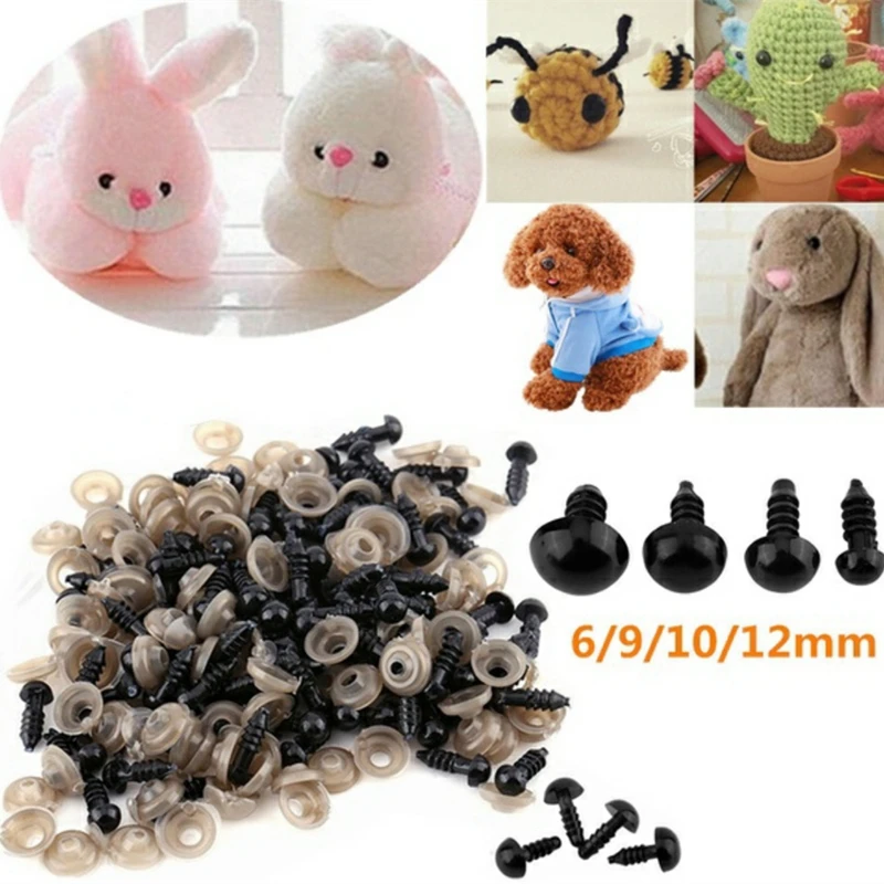 

6-12mm 100pcs/pack Black Plastic Safety Noses&Eyes Sewing for Bear Doll Animal Stuffed Toys DIY Sewing Dolls Craft Accessories
