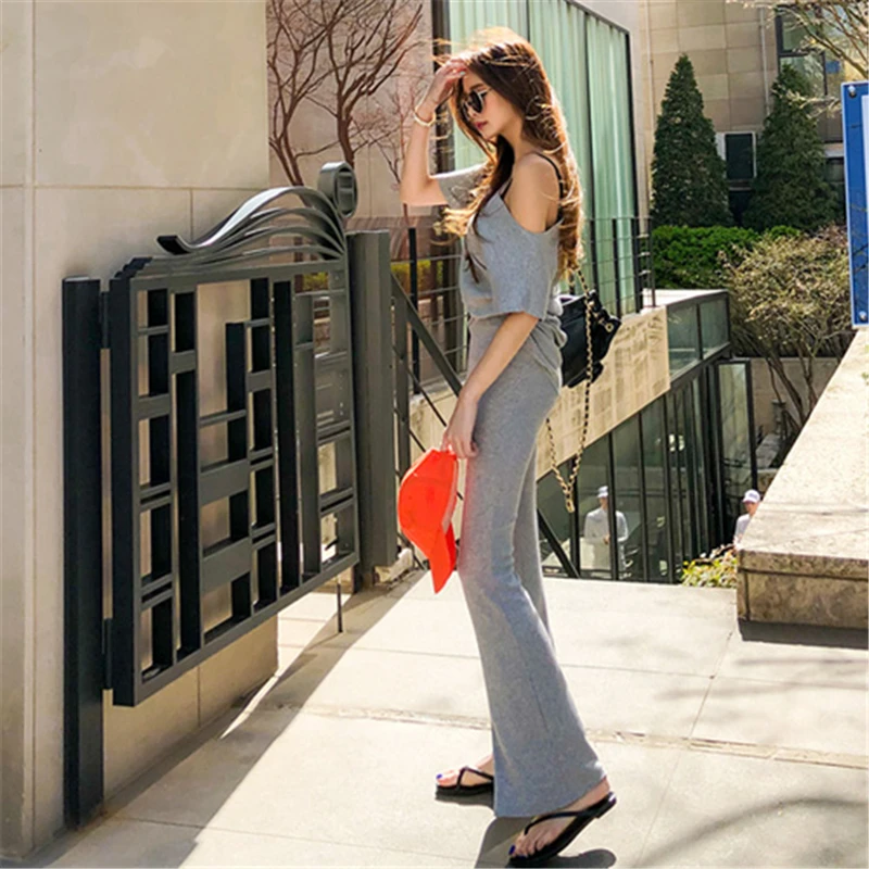 Traje de 2 piezas para mujer, camiseta de manga larga, pantalones, S-Xl, Primavera, nuevo