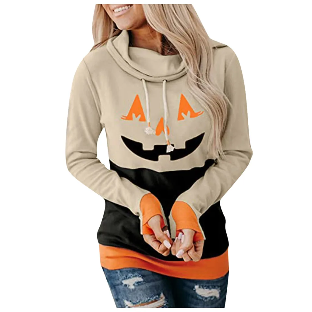 Women Halloween Print Long-sleeved Sweatshirt Casual Pullover Hoodie Streetwear Women Oversized Hoodies Sudaderas Con Capucha