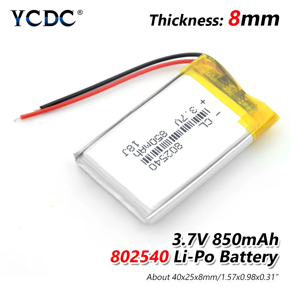 

Supply lithium battery lithium polymer Rechargeable battery 802540 850 mah 3.7 V For MP3 MP4 MP5 GPS PSP MID Bluetooth Headset