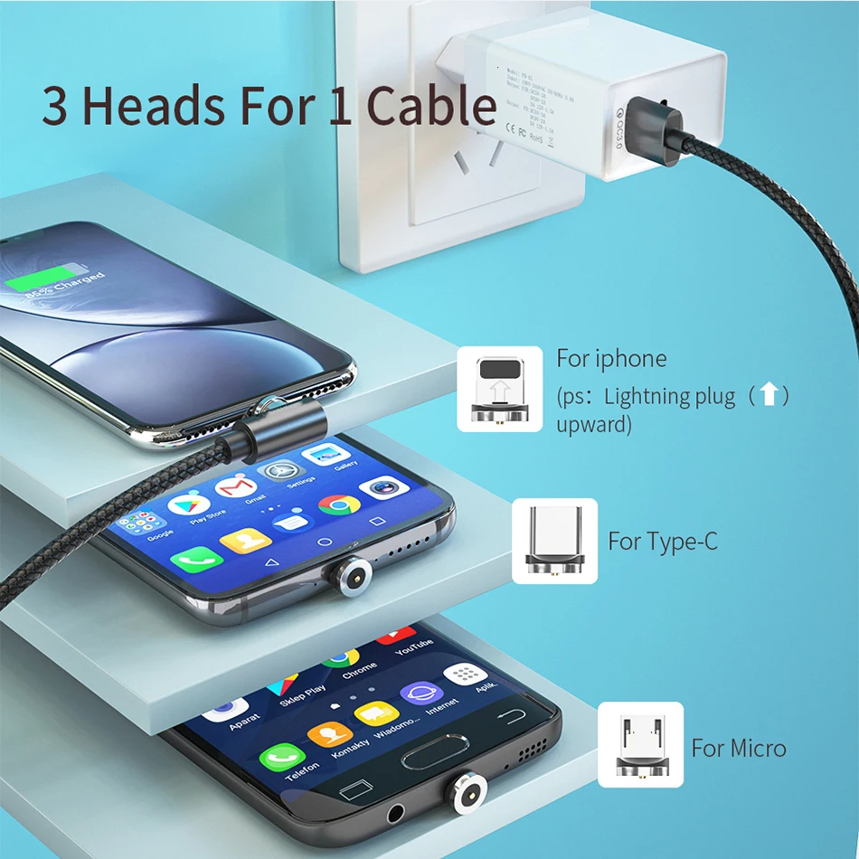 Магнитный кабель BaySerry Micro usb Type C для быстрой зарядки Type-C USB зарядный провод iphone