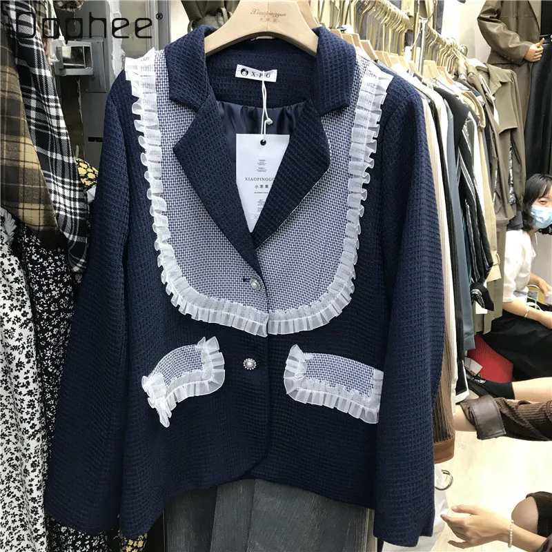 

Женская куртка с длинным рукавом и отложным воротником, свободная куртка контрастных цветов в стиле ретро, Осень-зима 2021