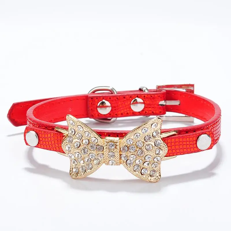 1pcs Style 1 Стразы с бантом, ошейники для щенков, собак, поводок для собак, ошейник для маленьких собак, ошейники для щенков из искусственной кожи, аксессуары для собак - Цвет: 1pcs Style 1