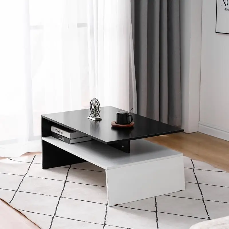 

Upper Black And Lower White Coffee Table Cafe Furniture Magazine Shelf Small Caf Table Movable Living Room Furniture HWC