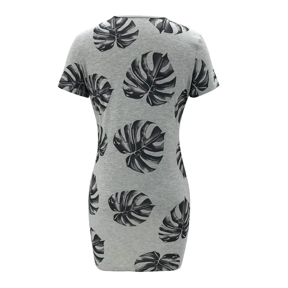 

New Thin Slim Sexy Women Mini Dress Summer 2020 Short Sleeve O-neck Printed Short Dress Gray Package Hips Summer Dress Vestidos