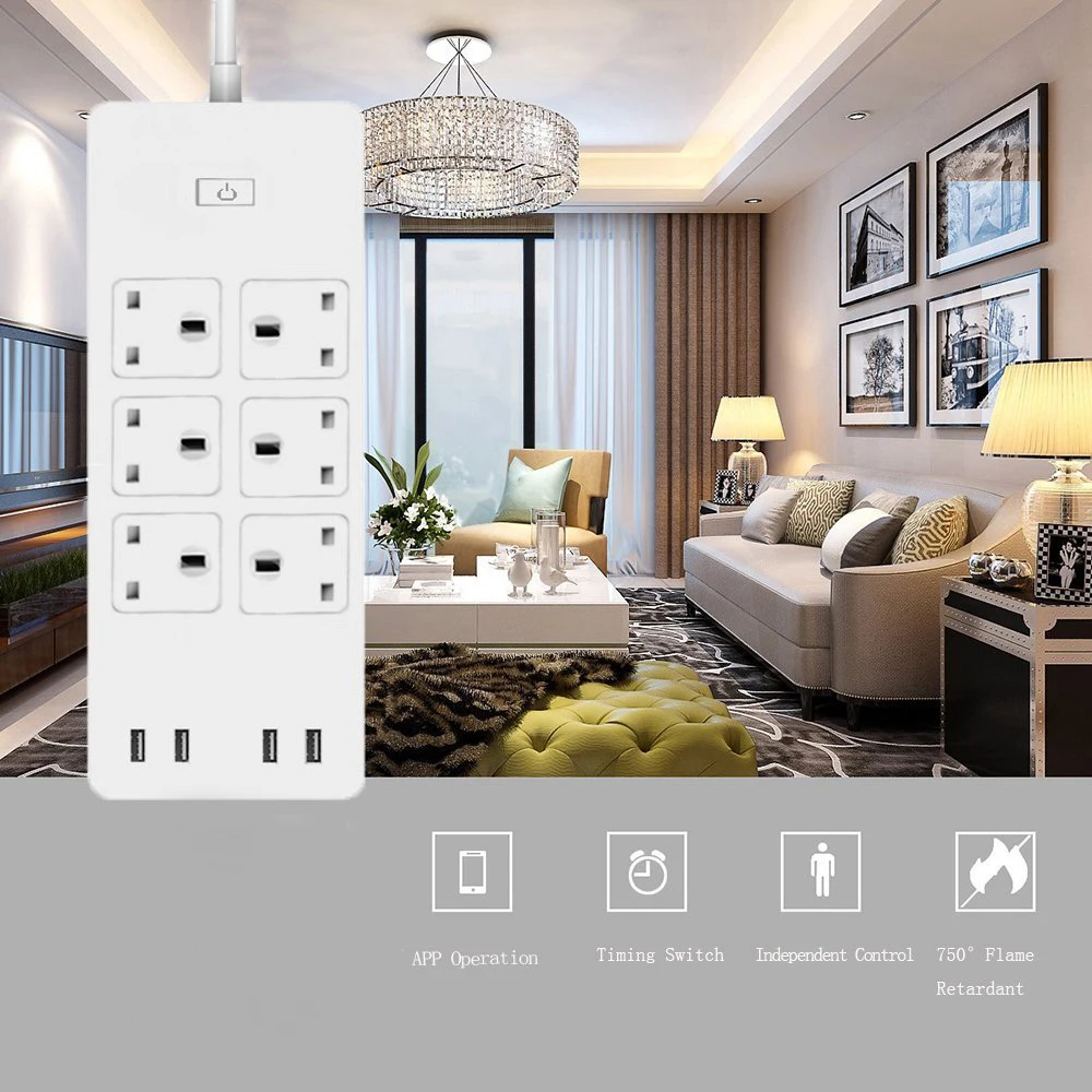 FROGBRO 13A смарт удлинитель Wi Fi с 6 розетки 4 USB Голосовое управление от перенапряжения